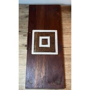VTG MCM Ernest Sohn Walnut Charcuterie Board Ceramic Inset Tile 20” Brass Handle